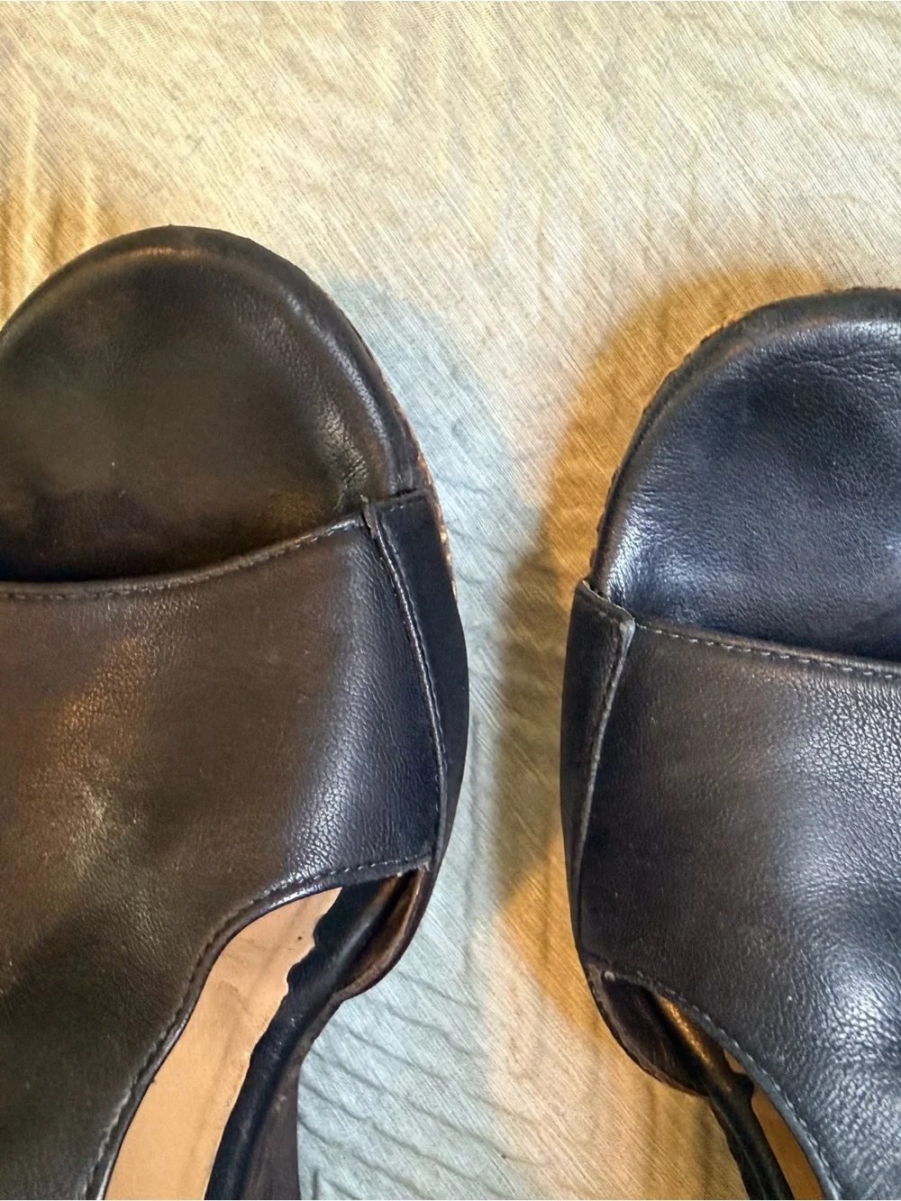 COCLICO Black Leather Cutout Wedge Sandals
